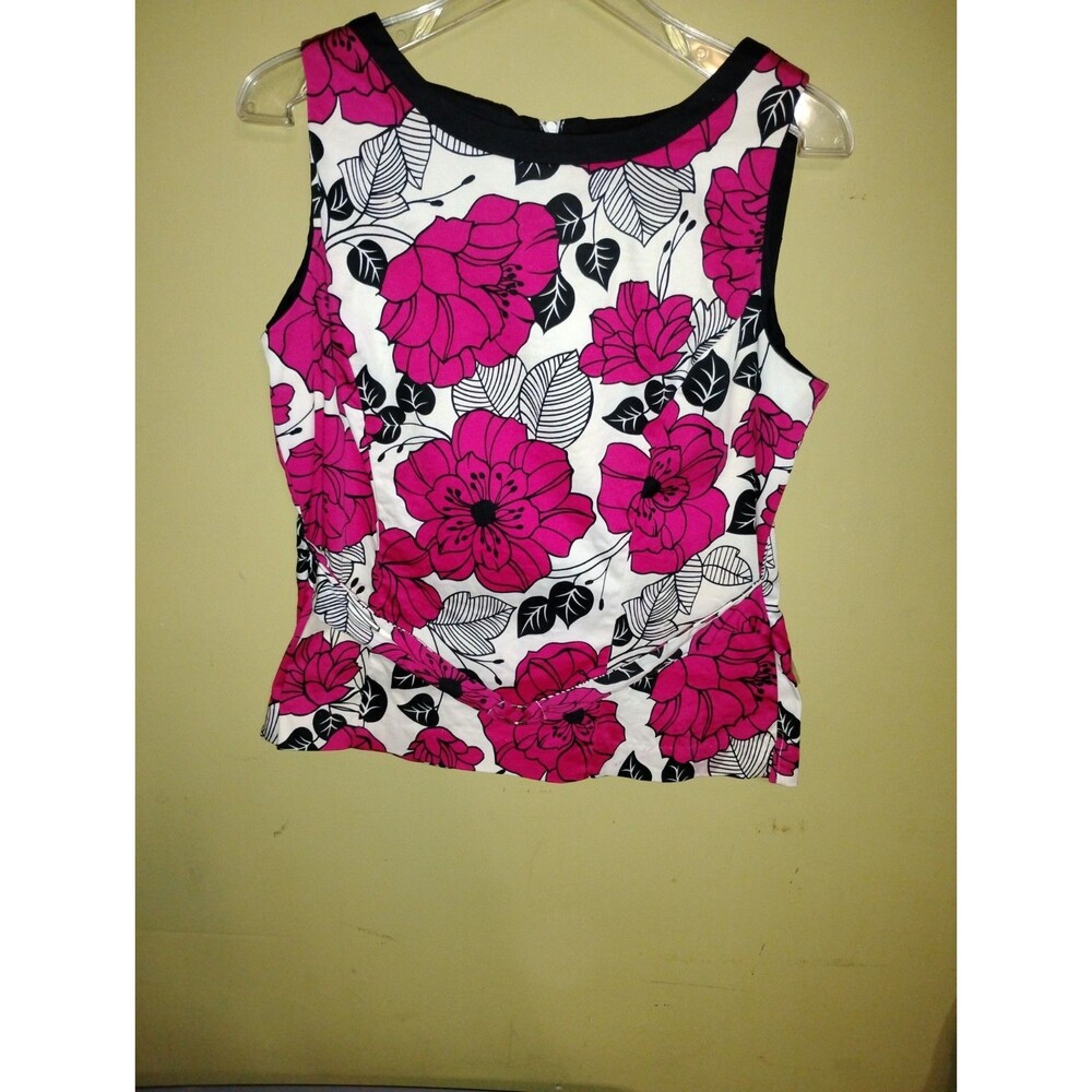 KIM ROGERS women Y2K sz 10  sleeveless  babydoll floral blouse feminine Y2K